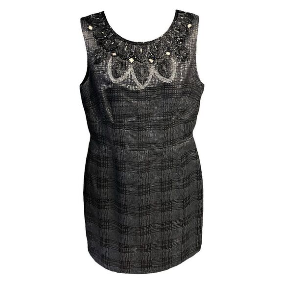 ANTONIO MELANI Dresses & Skirts - Antonio Melani Dress Dark Grey Black Beaded Neck Cutouts Metallic Lined Size 10